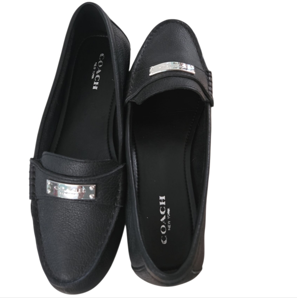 Coach Fredrica Black Pebble Grain Loafers - Picture 1 of 4